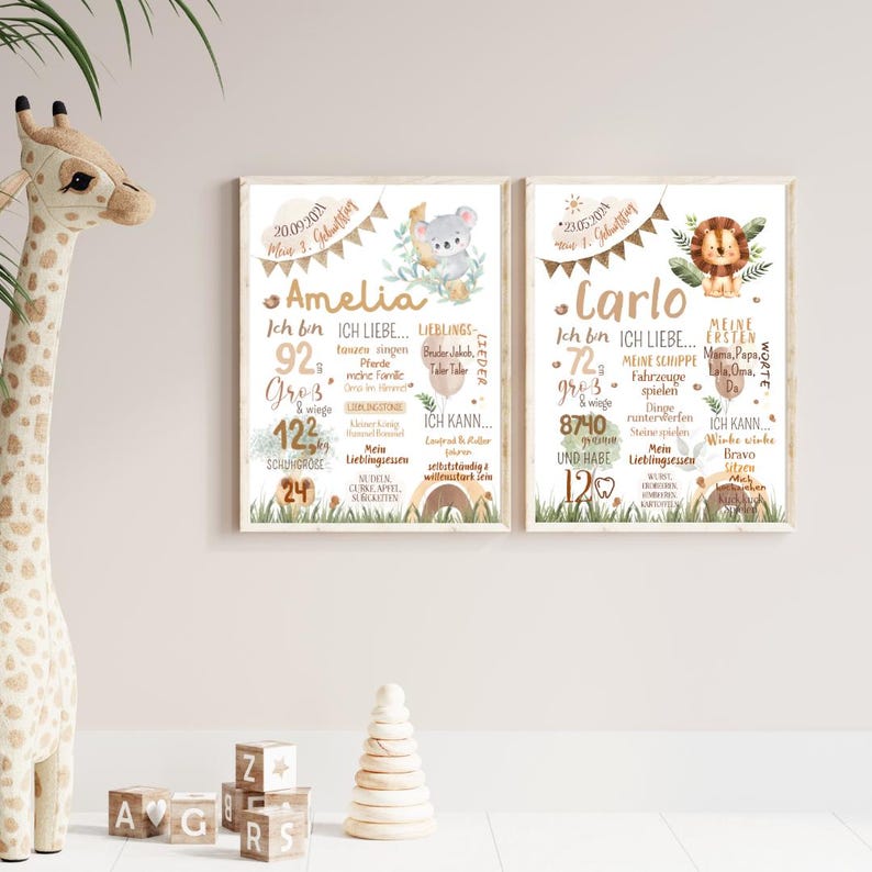 Tablero de hitos de bebé safari personalizado | Póster de bebé león | Regalo para bebé | Póster con fecha de nacimiento | Decoración infantil safari imagen 5