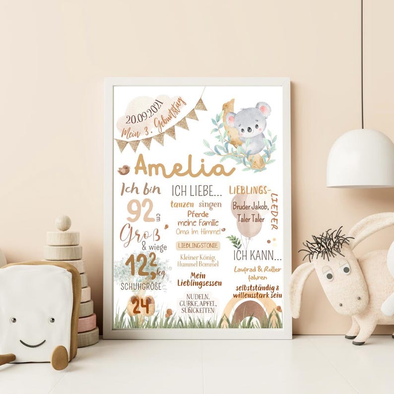 Tablero de hitos de bebé safari personalizado | Póster de bebé león | Regalo para bebé | Póster con fecha de nacimiento | Decoración infantil safari Koala