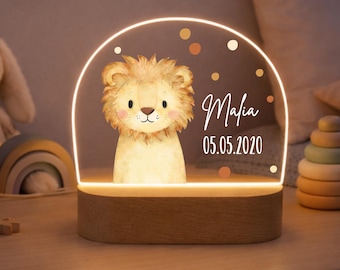 Personalized night light with name | LED night light for children | Scandinavian animal design | Baby gift for birth or christening | Children's room lamp