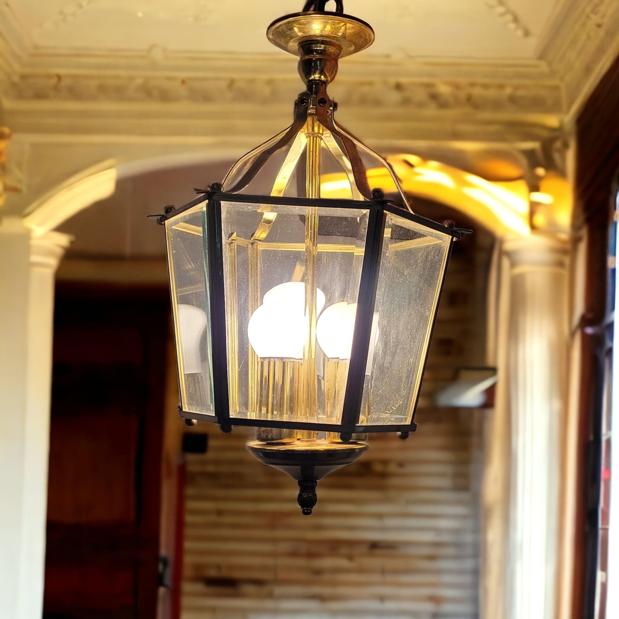 Antique Brass Lantern Glass Oil Lamp 5 Inch Brass Glass Table
