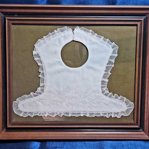 Antique Hand Embroidered Bib French made Child&#39;s Embroidery / Lace Framed Baby Bib
