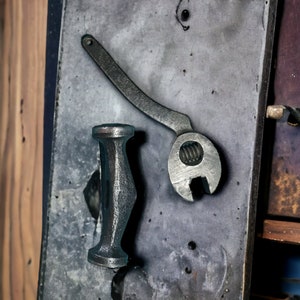 Vintage French Tools - Hand made adjustable Spanner and forged Hammer head for beating metals, Hand made Hand Forged Tools