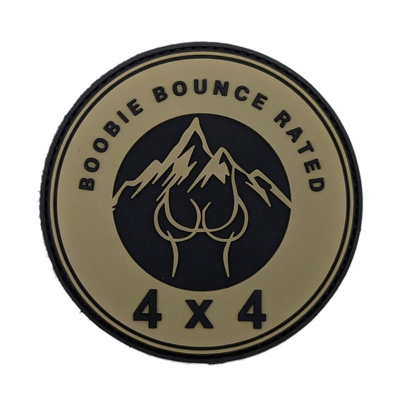 Boobie Bounce Rated 4x4 Offroad Overland Badge Patch Hook Backing PVC 3D Rubber