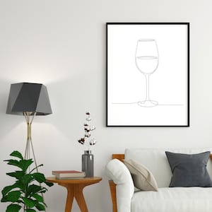 Wine Glass Print Poster | One Line Print | Minimalist Wall Decor | Modern Download | Digital Download | Home Decor | Glass of Wine Art