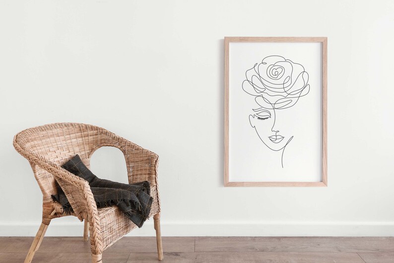 Female Flower Face Print | Flower Head Wall Photo | Woman One Line Art ...
