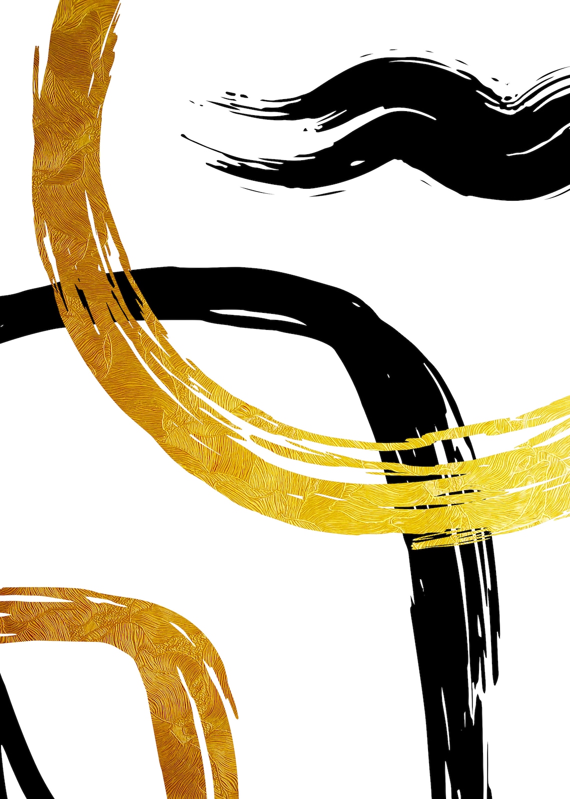 Abstract Foil Black and Gold Wall Art Modern Poster Etsy