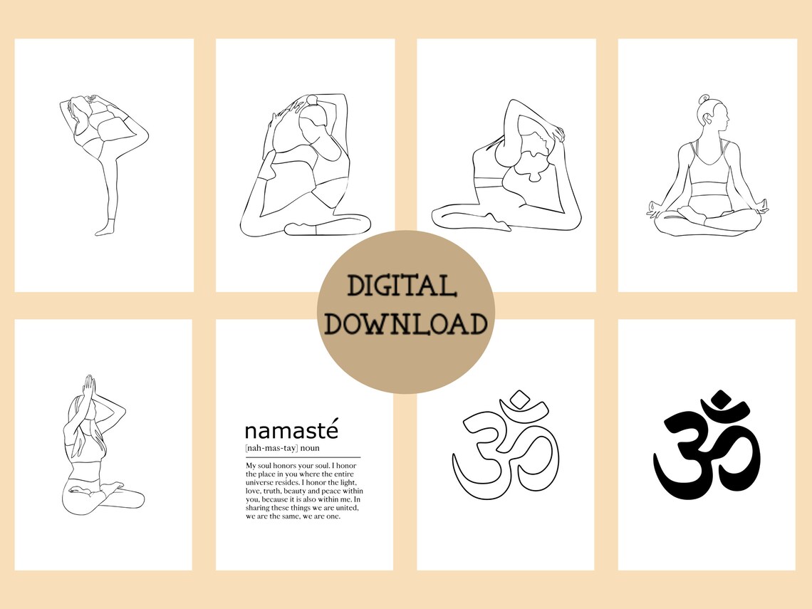 8pc Yoga Poses Printable Wall Art Set Minimalist Yoga Poster - Etsy