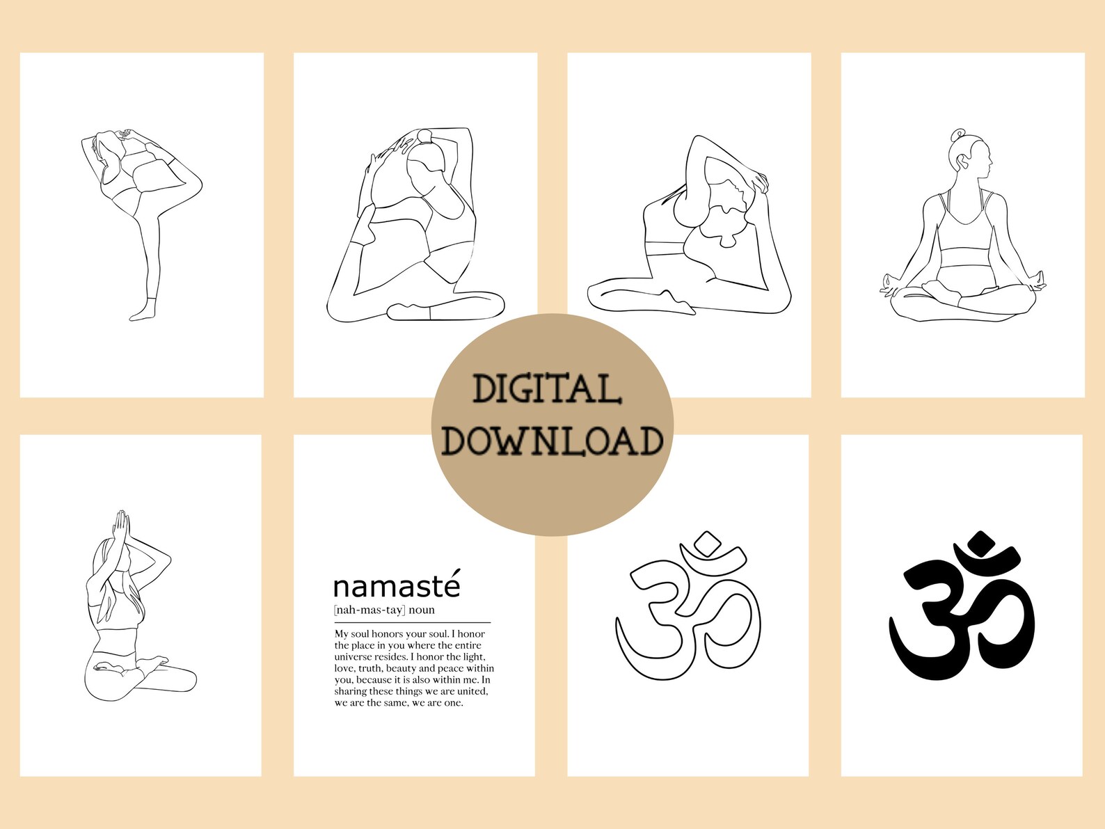 8pc Yoga Poses Printable Wall Art Set Minimalist Yoga Poster - Etsy