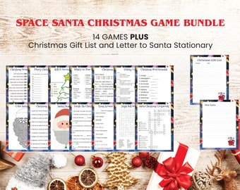 Paquete de juegos navideños de Papá Noel espacial: 14 juegos imprimibles (descarga instantánea)