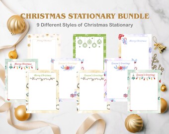 9 Paquete de papelería imprimible con tema navideño - Descarga instantánea