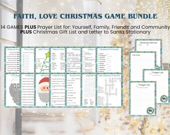 Paquete de juegos navideños cristianos, listas de oraciones y regalos (PDF imprimible)