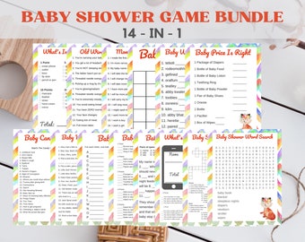 Paquete de juegos para baby shower con temática de zorros: 14 juegos imprimibles, unisex (PDF)