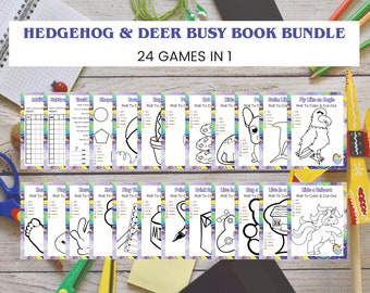 Paquete de 24 juegos imprimibles de libros ocupados de erizo y ciervo - Descarga instantánea del paquete de juegos
