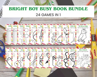 24 juegos imprimibles de Bright Boy Busy Book Bundle - Descarga instantánea del paquete de juegos
