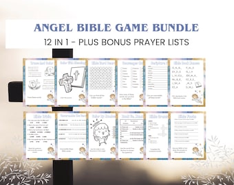 Paquete de 12 juegos bíblicos de ángeles para imprimir MÁS listas de oración adicionales - Descarga instantánea