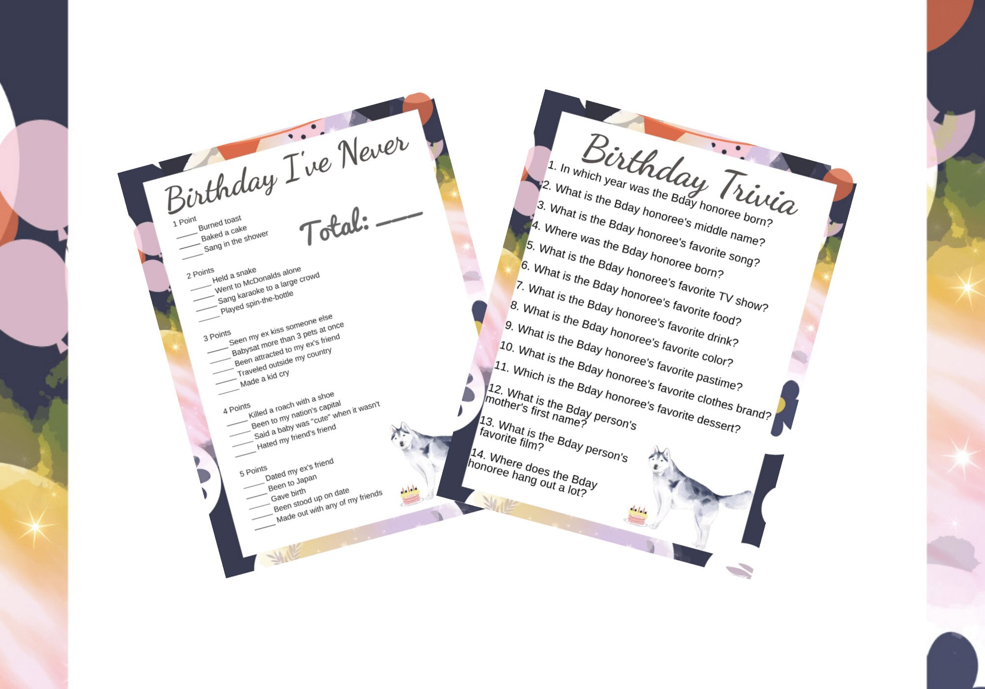 12 Wolf Birthday Game Bundle Printable Games PLUS Banner Flags – Game ...