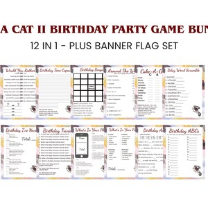 12 Ninja Cat II Birthday Game Bundle Printable Games PLUS Banner Flags – Game Package Instant Download