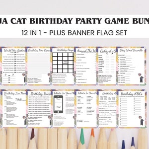 12 Ninja Cat Birthday Game Bundle Printable Games PLUS Banner Flags – Game Package Instant Download