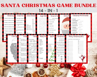 Paquete de juegos navideños de Santa Claus, pancarta del alfabeto imprimible (descarga en PDF)