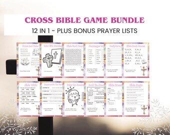 Paquete de 12 juegos bíblicos cruzados para imprimir MÁS listas de oración adicionales - Descarga instantánea