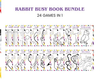24 Juegos imprimibles del paquete Rabbit Busy Book – Descarga instantánea del paquete del juego