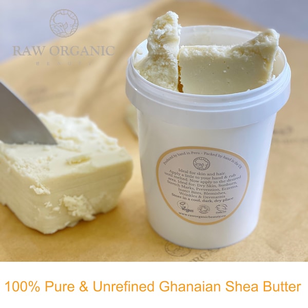 Shea butter, Raw Unrefined Organic 100% pure and natural 25g - 400g Freshly Cut to order Cosmetic Grade in resealable foil lined bag or tub