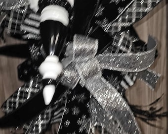 Handmade black and white Christmas swag