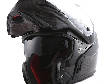 MARS Genuine Carbon Fiber Motorcycle Modular Flip up Full Face Helmet Dual Visor: HB-B1