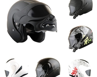 1Storm Motorcycle Open Face Fiber Glass Dual Visor Helmet HB_609 Scooter Classical Knight Bike Samurai + One Extra Clear Shield