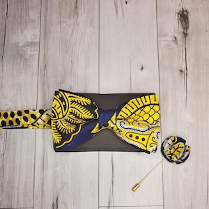 Yellow & Blue African Bow Tie Set