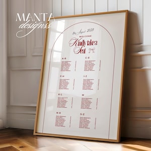 Red Modern Wedding Seating Chart Template: Arch Design (Instant Access Digital Download Canva) Romantic wedding Stationary