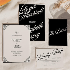 Old Geld Hochzeitseinladungssatz Black & White Glam Hochzeitseinladung Set Modern Romantischer Luxus Ästhetischer - Eliza