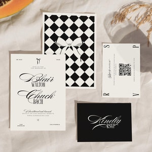 Convite de casamento estético de dinheiro antigo terno clássico, convite de casamento de luxo inspirado no vintage, modelo de casamento cursivo elegante Blair