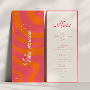 Cartes de menu de mariage rétro élégantes Menu moderne Modèle de menu audacieux coloré Modèle de menu de mariage minimaliste Canva - Sophia