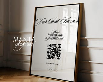 Minimalist Wedding Seating Chart Sign Template: Elegant QR Code (Digital Download)