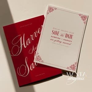 Romantic Red Save the Date Template: Vintage Wedding Invitation (Canva Editable, Digital Download