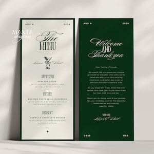 Elegant Wedding Menu Template: Modern Reception Decor Canva Template Instant download - Lauren
