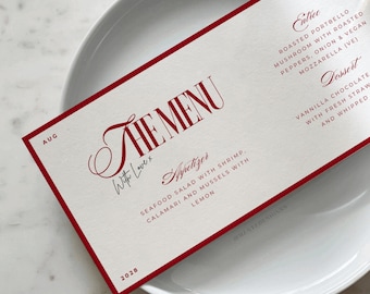 Red Wedding Menu Template: Modern Chic, Bold Design (Digital Download, Canva Pro Required)