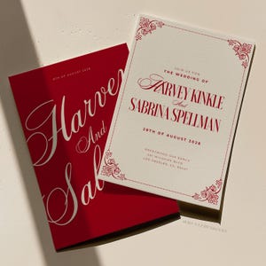 Canva Zeitgenössische Hochzeitseinladung Set | Moderne schicke Hochzeitseinladung | Rot-Creme 90er Jahre Romantik | elegante französisch inspirierte - Sabrina