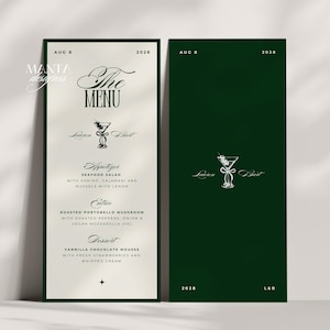 Deep Green Wedding Menu Template: Modern Chic Design (Digital Download) Canva Template - Lauren