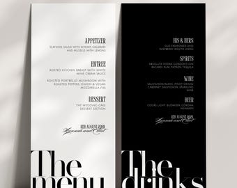 Contemporary Menu and Drinks Template Bar Menu Sign Food and Drink Menu Template Black and White Menu Instant Download - Hannah