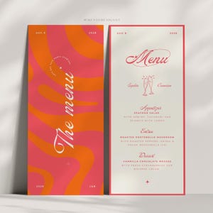 Menù di nozze retrò, classico, semplice, elegante, modello di menù di nozze colorato, Groovy Canva - Sophia