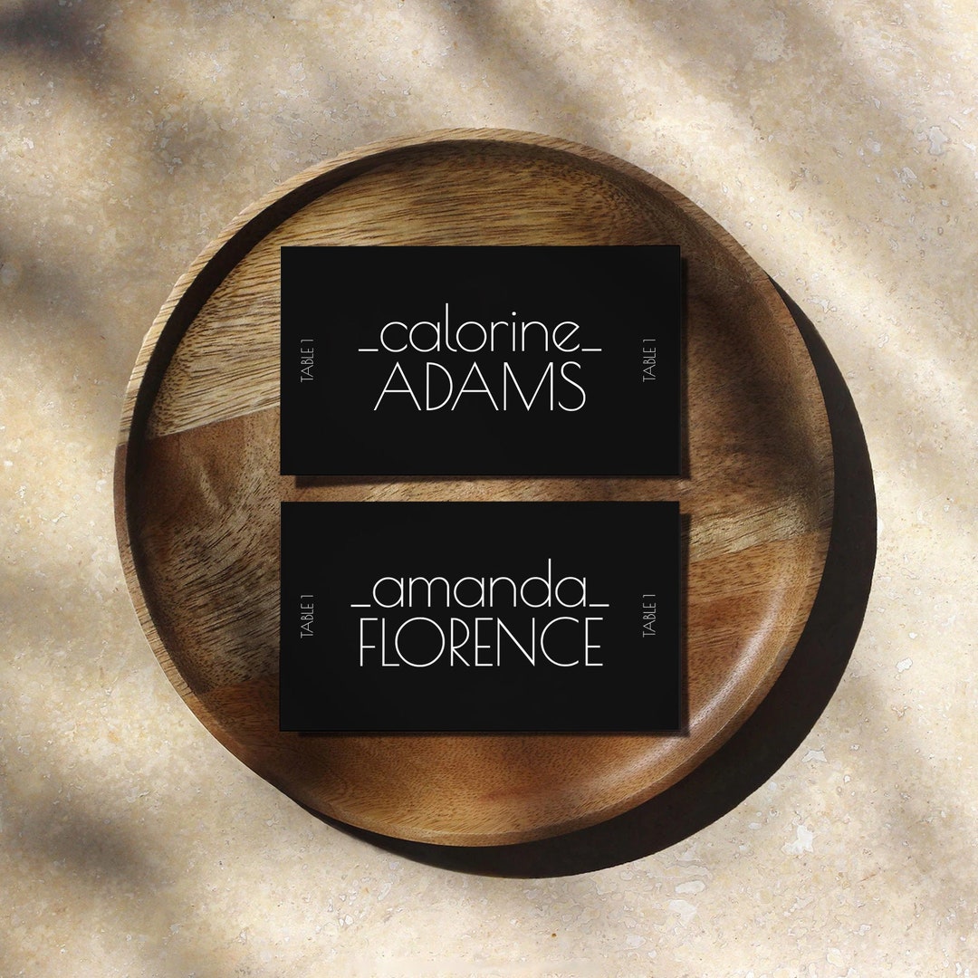 Modern Black Place Card Template Black Tented &amp;flat Wedding Place Cars ...