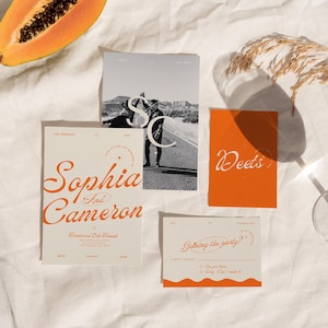 Retro Wedding Invitation Suite: Colorful Minimalist Template (Canva)