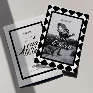 Alte Geldästhetik Save the date, schwarz weiß kariert Save the date Karte mit Foto, Save the Date Elegant - Blair