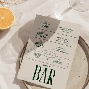 Elegante modello di menu per bar di nozze, modello moderno di menu per bar di nozze - ispirato al vintage, classico, divertente, francese, stravagante, minimalista, estetico - La