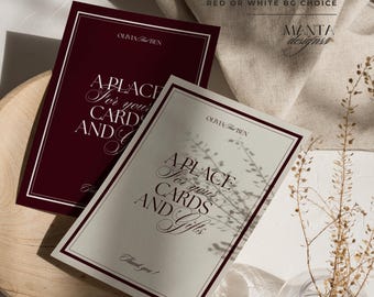 May include: Two rectangular cards with the text "A PLACE For your CARDS AND Gifts" are displayed. One card is burgundy with a white border, the other is light gray with a burgundy border. The text "Thank you!" is at the bottom.