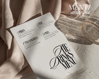 Elegant Bar Menu Romantic Modern Minimalist Wedding drinks sign Luxury Wedding Statement signage Canva template  - Eliza