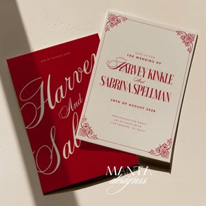 Canva Contemporary Wedding Invitation Suite | Modern Chic Wedding Invitation | Red and cream 90s romance | elegant French inspired - Sabrina