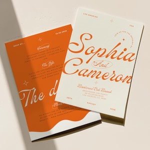 Handgeschriebene Schrift Retro Hochzeitseinladung Bunte Hochzeit Spaß Retro Skurril Minimalistisch Ästhetisch Hochzeitsvorlage Canva -Sophia